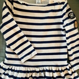 Ralph Lauren Navy & White Striped Cotton Knit Girls Dress Top